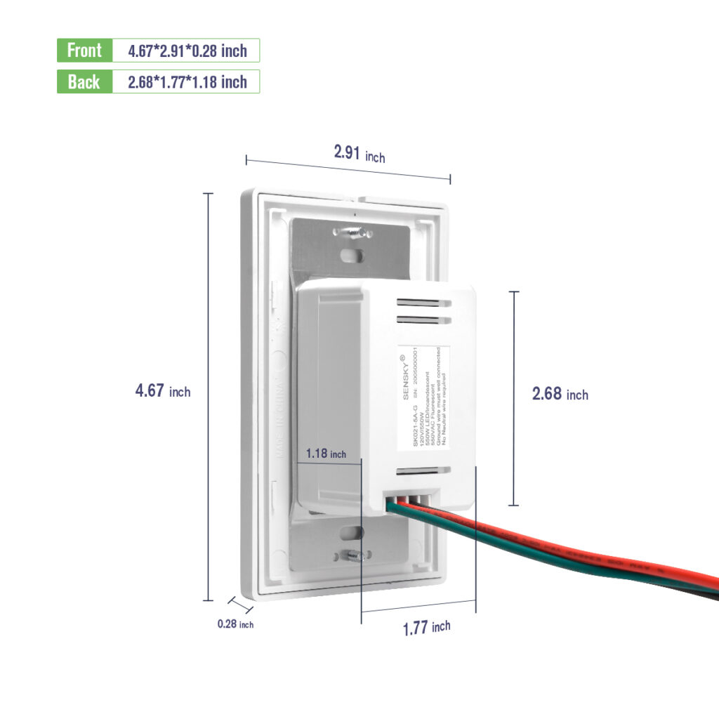 cableado y backend de un interruptor sensor de pared de tres hilos, se requiere cable de tierra